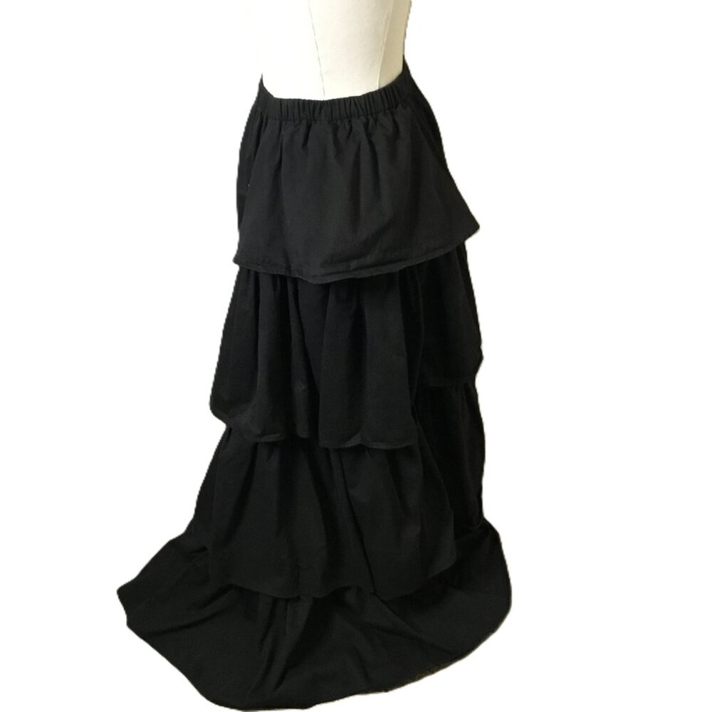 Frontier Classics Black Maxi Skirt Back Ruffles Stretch Band Waist Size M - Picture 3 of 7